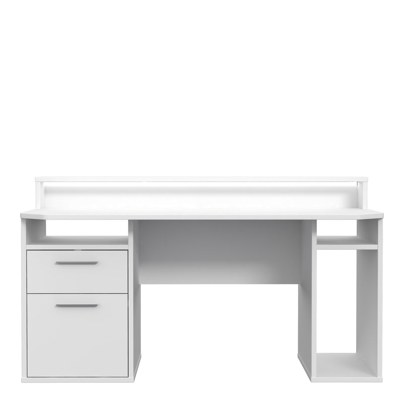Tezaur White Gaming Desk with Colour Changing LED — side angle