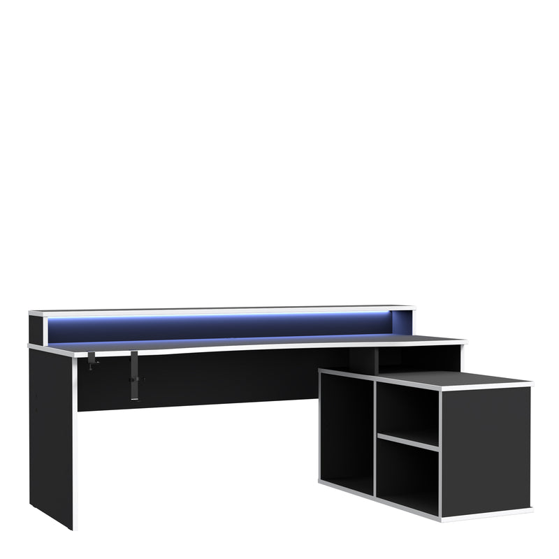 Tezaur Black Storage Gaming Desk 3 Shelves with Colour Changing LED — front view