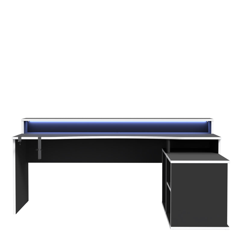 Tezaur Black Storage Gaming Desk 3 Shelves with Colour Changing LED — side angle