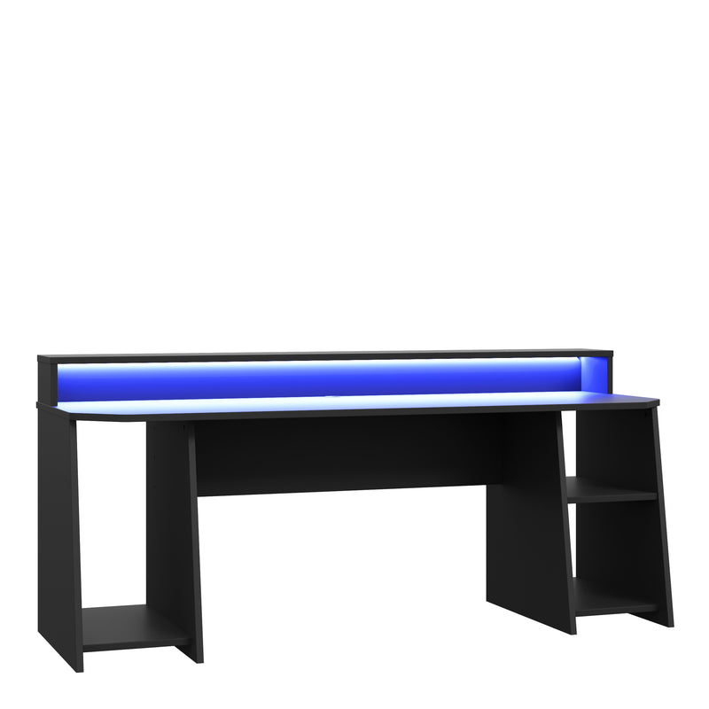 Tezaur Wide Black Gaming Desk with Colour Changing LED — front view