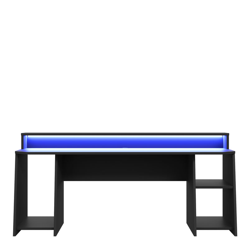 Tezaur Wide Black Gaming Desk with Colour Changing LED — side angle