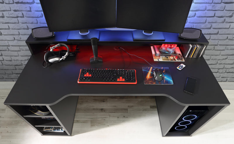 Tezaur Wide Black Gaming Desk with Colour Changing LED — alternative angle