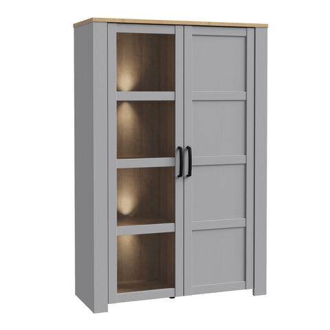 Bohol Display Cabinet inc. 2x LED Lights in Riviera Oak/Grey Oak — front view