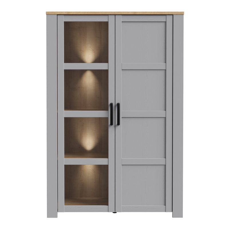 Bohol Display Cabinet inc. 2x LED Lights in Riviera Oak/Grey Oak — side angle