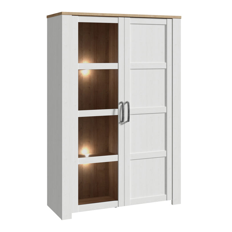 Bohol Display Cabinet inc. 2x LED Lights in Riviera Oak/White — front view