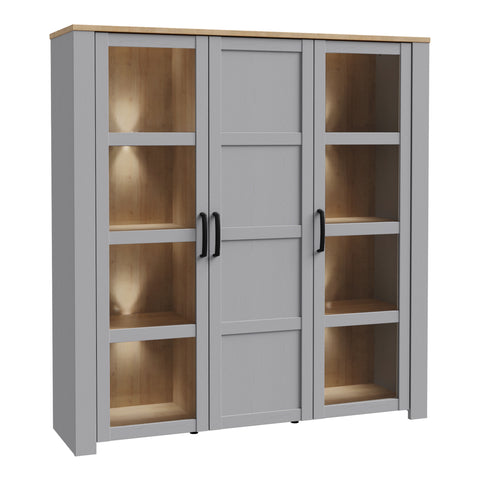 Bohol Large Display Cabinet inc. 4x LED Lights in Riviera Oak/Grey Oak — front view