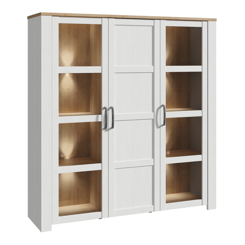 Bohol Large Display Cabinet inc. 4x LED Lights in Riviera Oak/White — front view