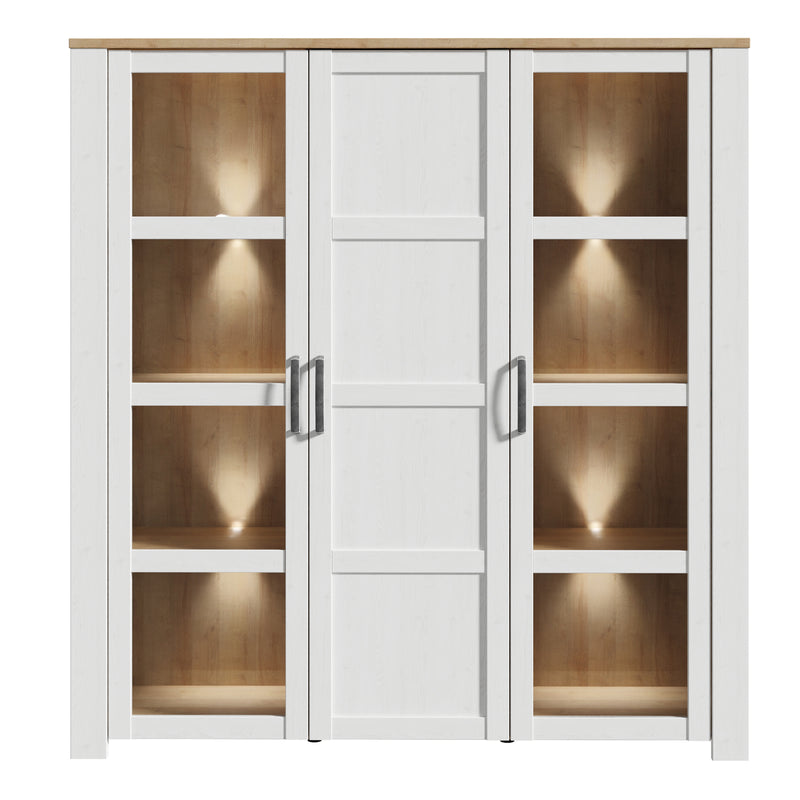 Bohol Large Display Cabinet inc. 4x LED Lights in Riviera Oak/White — side angle
