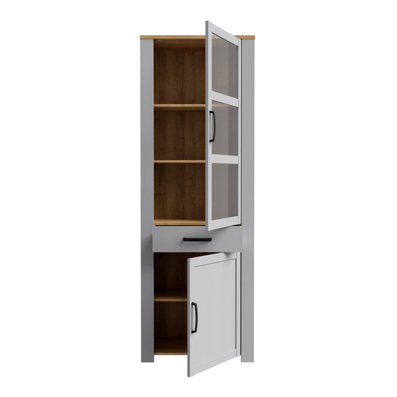 Bohol Narrow Display Cabinet inc. 2x LED Lights in Riviera Oak/Grey Oak — alternative angle