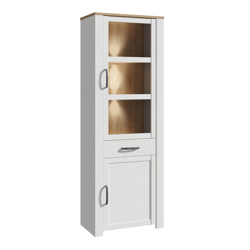 Bohol Narrow Display Cabinet inc. 2x LED Lights in Riviera Oak/White — front view