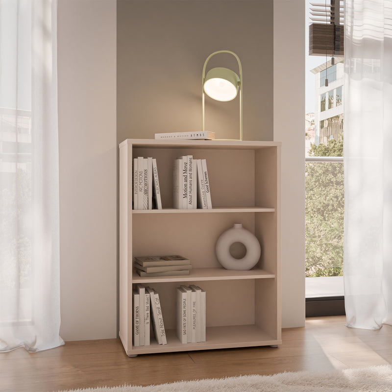 Alice Springs Low Wide Bookcase with Open Shelving in Sand — view 4l