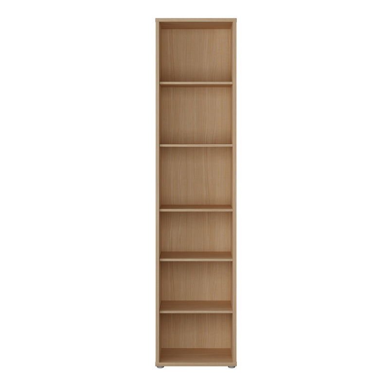 Alice Springs Tall Narrow Bookcase with 5 Shelves in Elegancia Oak — side angle