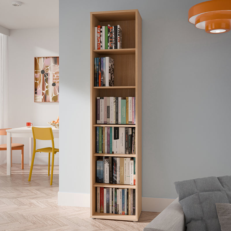 Alice Springs Tall Narrow Bookcase with 5 Shelves in Elegancia Oak — view
