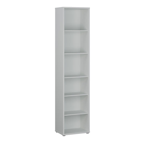 Alice Springs Tall Narrow Bookcase with 5 Shelves in Light Grey — front view