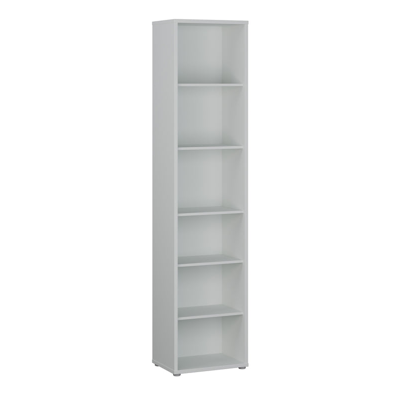 Alice Springs Tall Narrow Bookcase with 5 Shelves in Light Grey — front view
