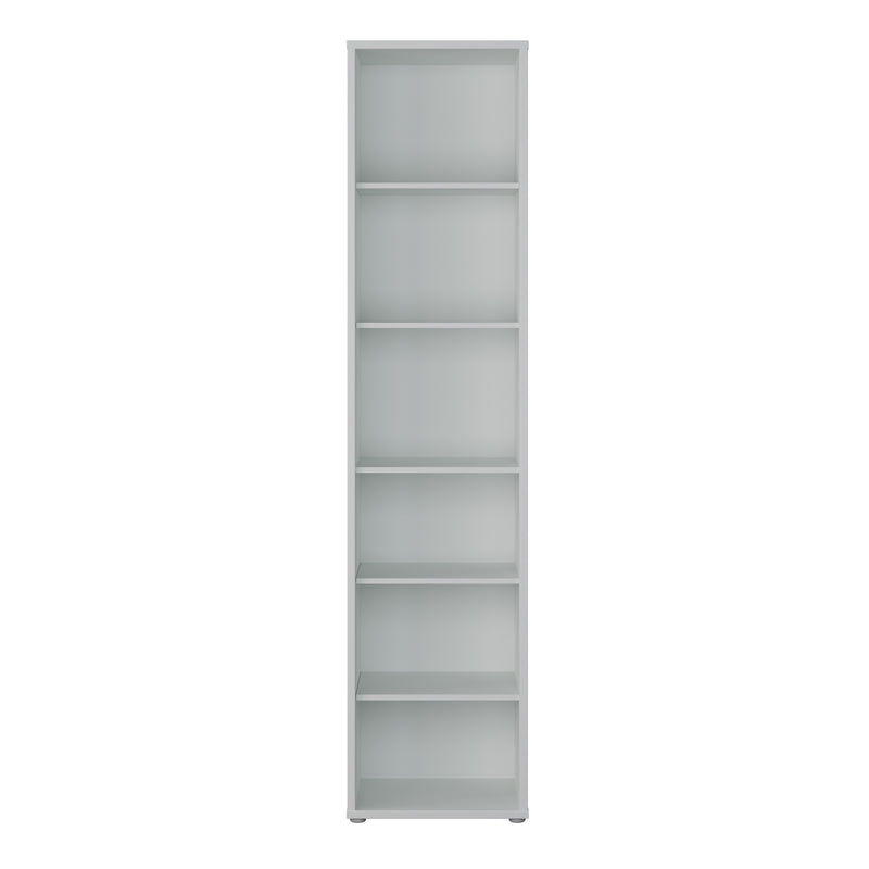 Alice Springs Tall Narrow Bookcase with 5 Shelves in Light Grey — side angle