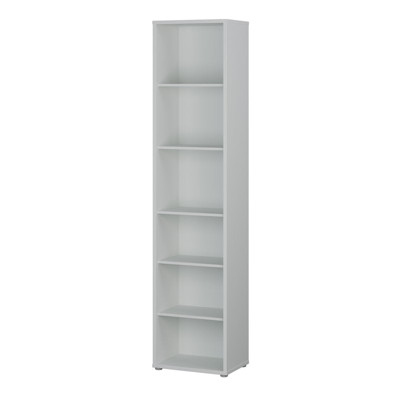 Alice Springs Tall Narrow Bookcase with 5 Shelves in Light Grey — detail view