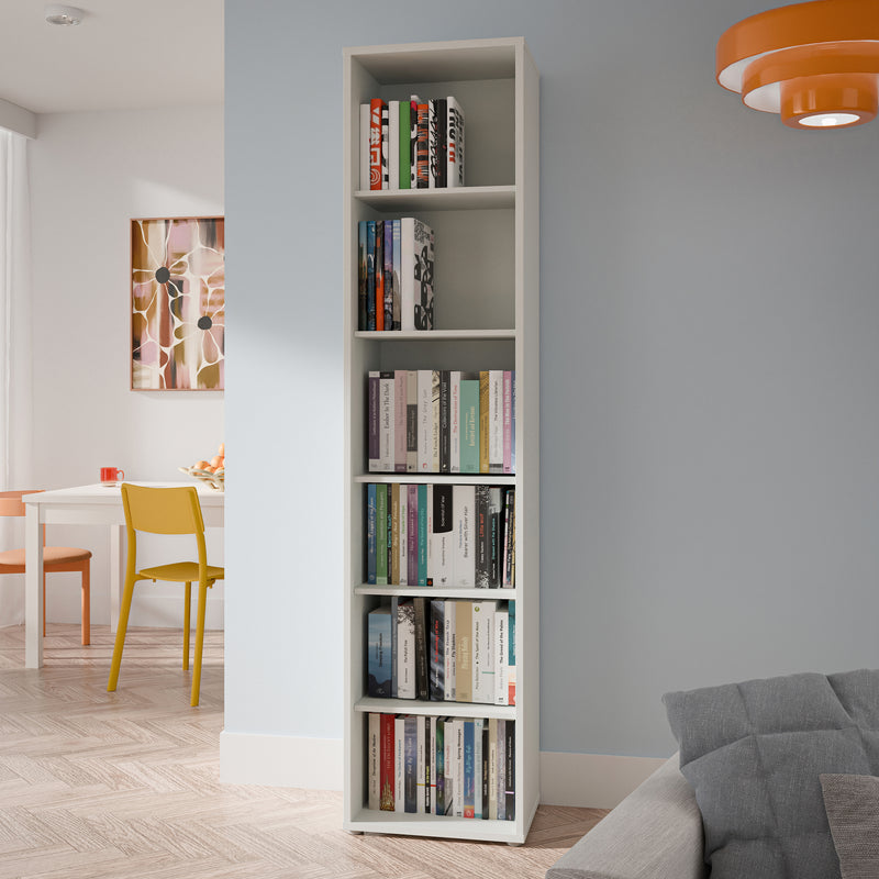 Alice Springs Tall Narrow Bookcase with 5 Shelves in Light Grey — view 4l