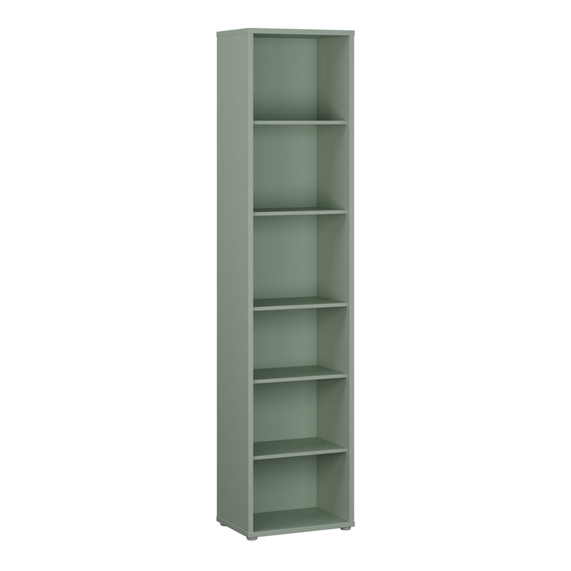 Alice Springs Tall Narrow Bookcase with 5 Shelves in Sage Green — front view