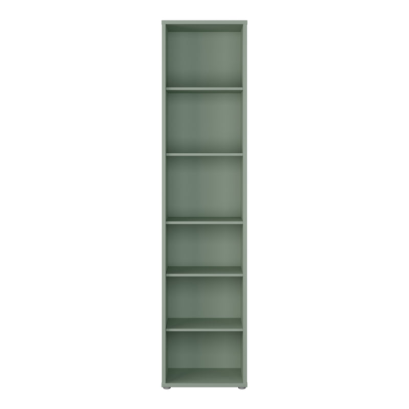 Alice Springs Tall Narrow Bookcase with 5 Shelves in Sage Green — side angle