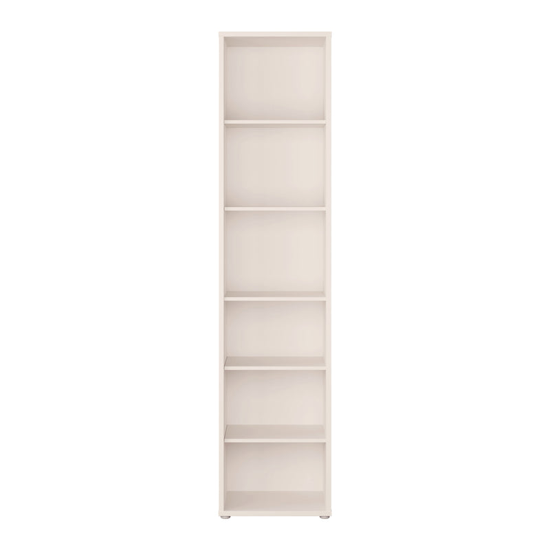 Alice Springs Tall Narrow Bookcase with 5 Shelves in Soft Neutral — side angle