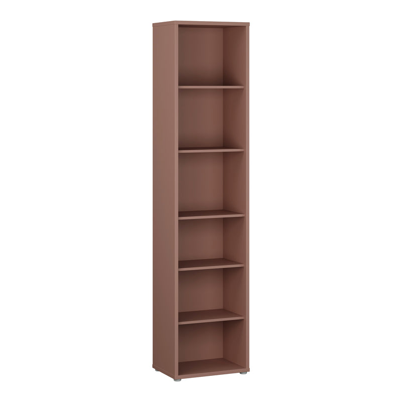 Alice Springs Tall Narrow Bookcase with 5 Shelves in Terracotta — front view