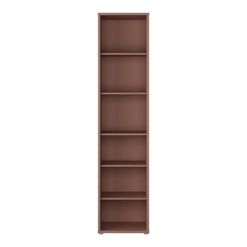 Alice Springs Tall Narrow Bookcase with 5 Shelves in Terracotta — side angle