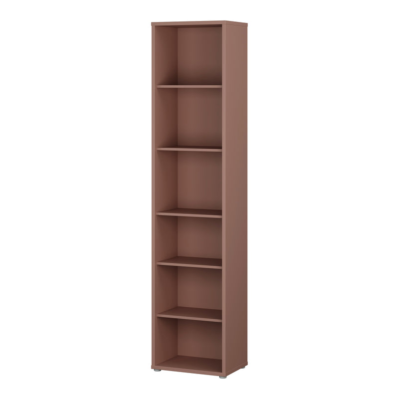 Alice Springs Tall Narrow Bookcase with 5 Shelves in Terracotta — detail view