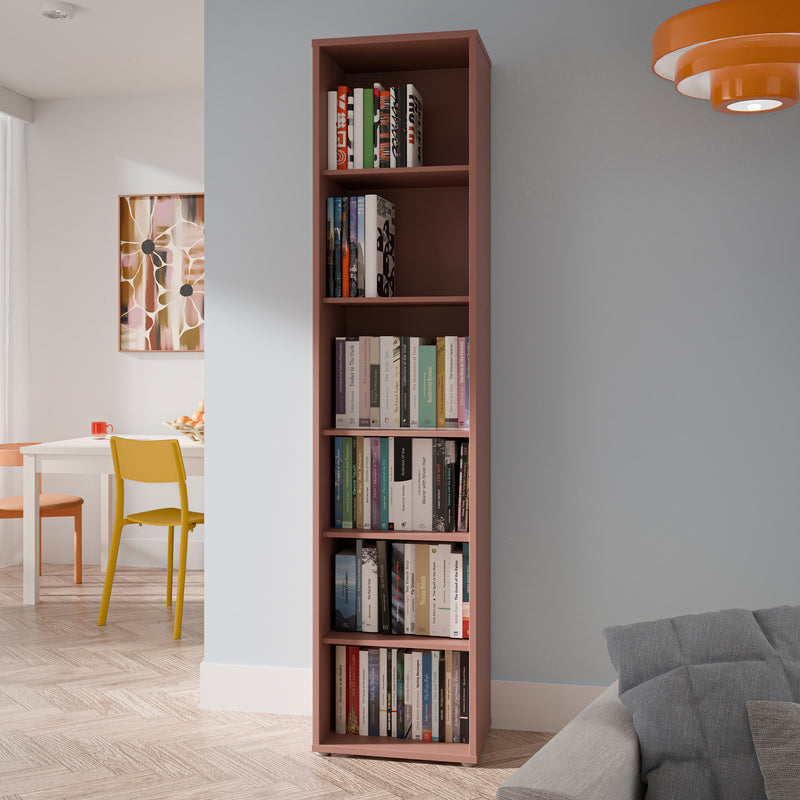 Alice Springs Tall Narrow Bookcase with 5 Shelves in Terracotta — view 4l