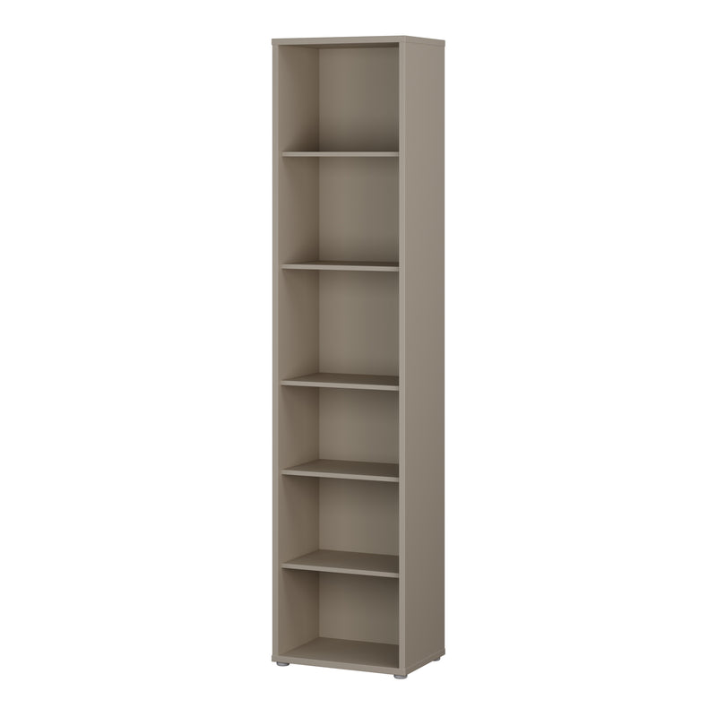 Alice Springs Tall Narrow Bookcase with 5 Shelves in Taupe — detail view