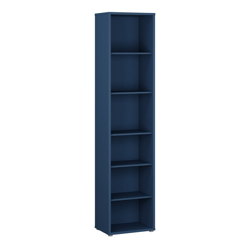 Alice Springs Tall Narrow Bookcase with 5 Shelves in Night Blue — front view
