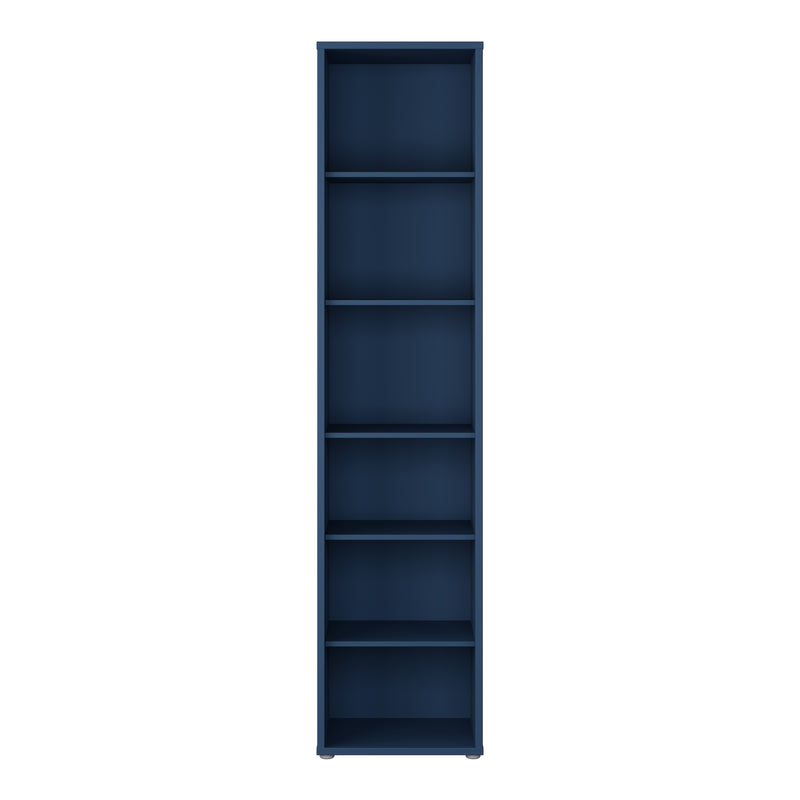 Alice Springs Tall Narrow Bookcase with 5 Shelves in Night Blue — side angle