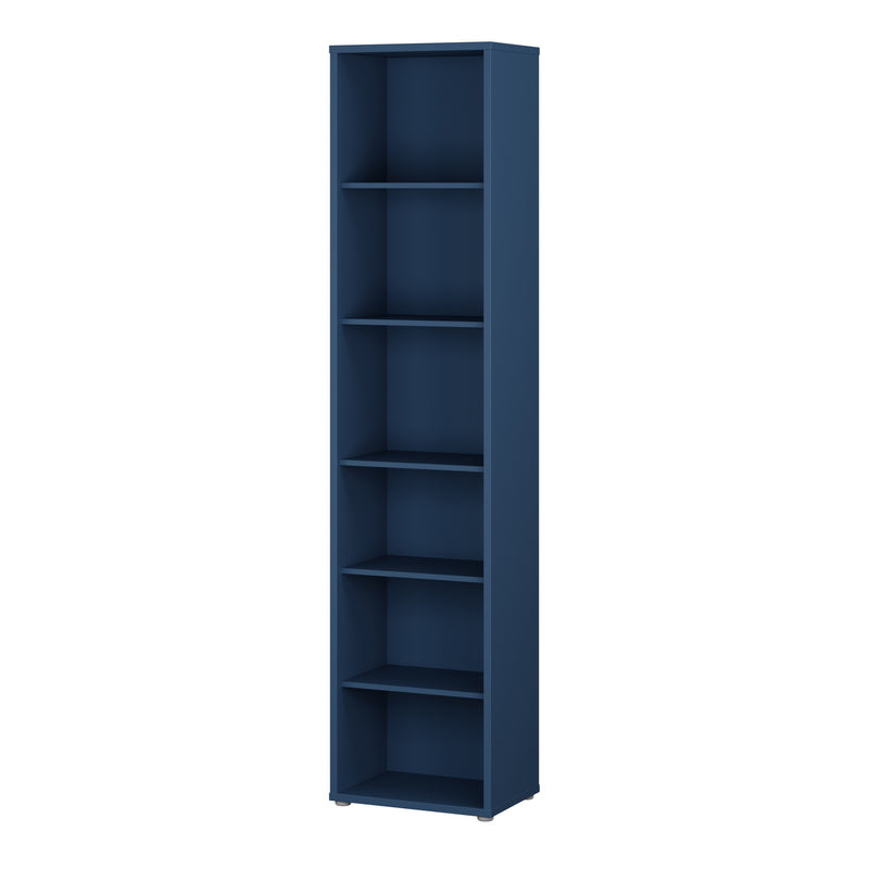Alice Springs Tall Narrow Bookcase with 5 Shelves in Night Blue — detail view