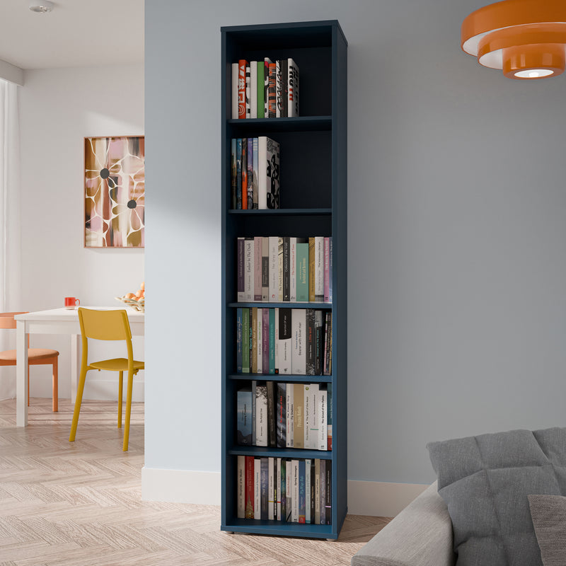 Alice Springs Tall Narrow Bookcase with 5 Shelves in Night Blue — view 4l