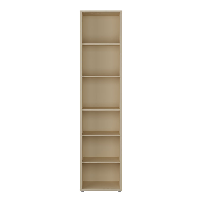 Alice Springs Tall Narrow Bookcase with 5 Shelves in Butter Yellow — side angle