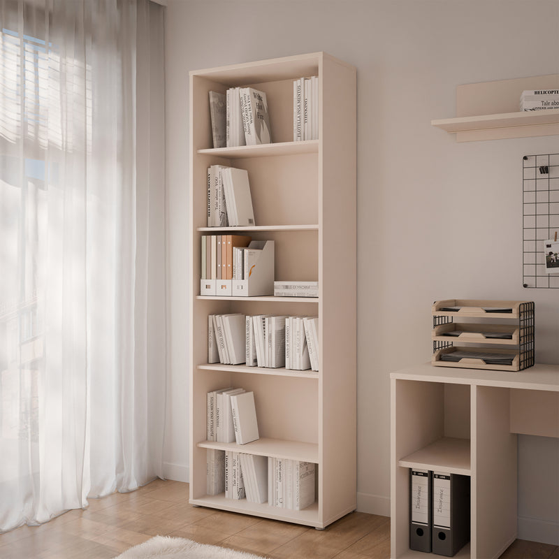 Alice Springs Tall Wide Bookcase with 5 Shelves in Sand — view 4l