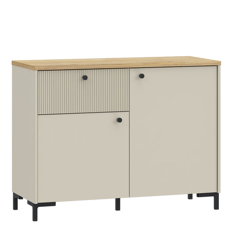 Bixbite Sideboard with Fluted Detail, Drawer & Cupboard in Mauvella Oak and Sand — front view