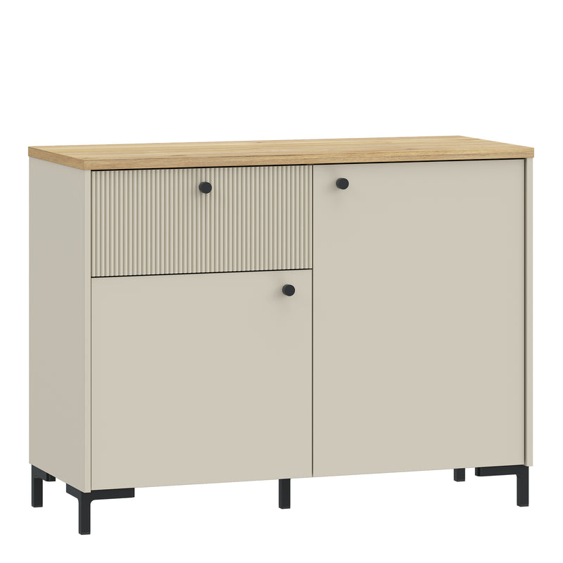 Bixbite Sideboard with Fluted Detail, Drawer & Cupboard in Mauvella Oak and Sand — front view