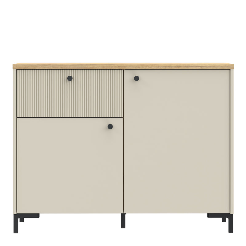 Bixbite Sideboard with Fluted Detail, Drawer & Cupboard in Mauvella Oak and Sand — side angle