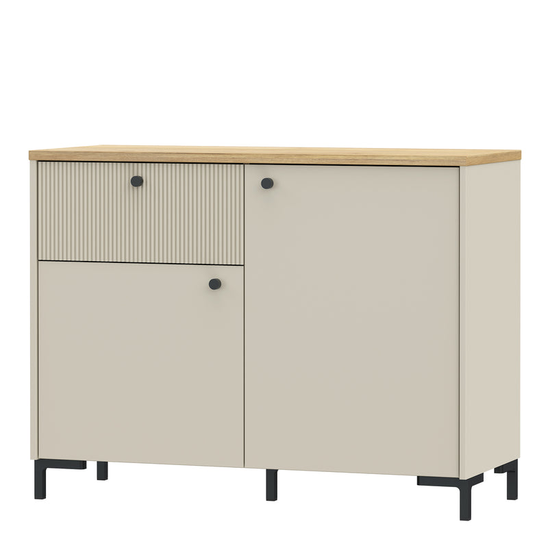 Bixbite Sideboard with Fluted Detail, Drawer & Cupboard in Mauvella Oak and Sand — detail view