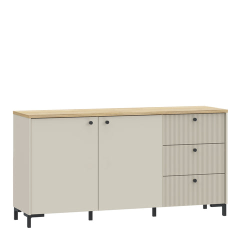 Bixbite Wide Sideboard with Fluted Drawers & Cupboard in Mauvella Oak and Sand — front view