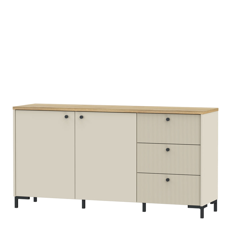 Bixbite Wide Sideboard with Fluted Drawers & Cupboard in Mauvella Oak and Sand — detail view