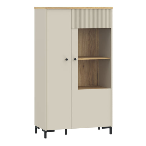 Bixbite Display Cabinet with Fluted Detail, Doors & Open Shelving in Mauvella Oak and Sand — front view