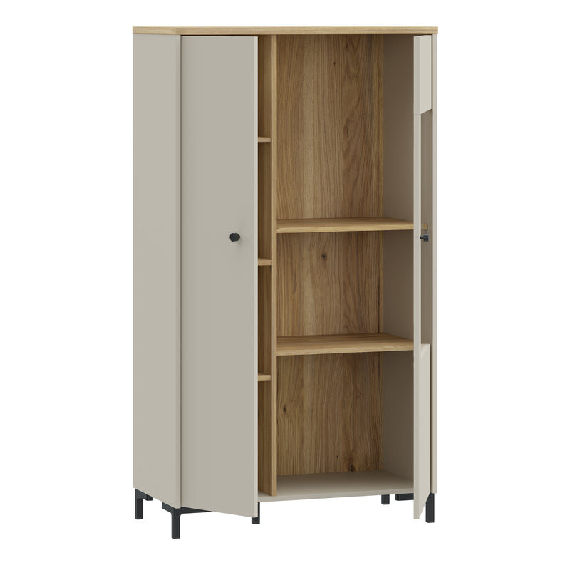 Bixbite Display Cabinet with Fluted Detail, Doors & Open Shelving in Mauvella Oak and Sand — alternative angle
