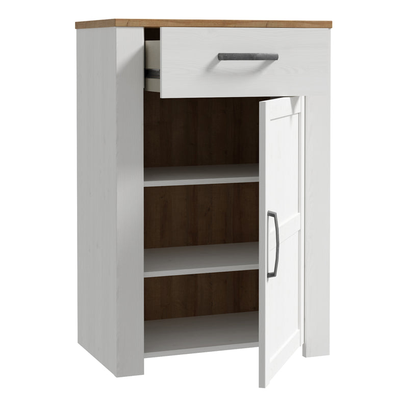 Bohol 1 Door 1 Drawer Shoe Cabinet in Riviera Oak/White — detail view
