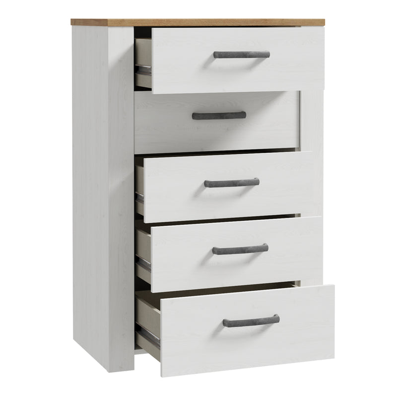 Bohol 5 Drawer Narrow Chest in Riviera Oak/White — detail view