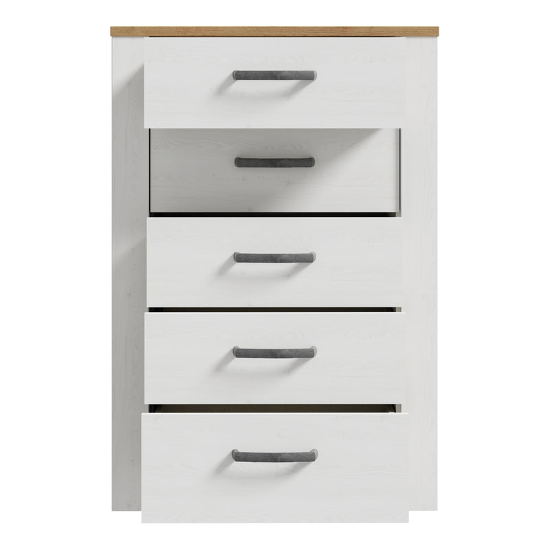 Bohol 5 Drawer Narrow Chest in Riviera Oak/White — alternative angle