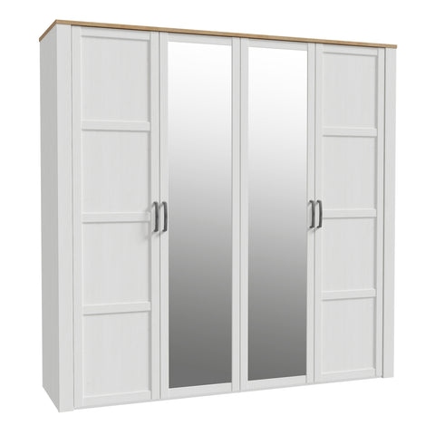 Bohol 2 Door 2 Mirrored Door Wardrobe in Riviera Oak/White — front view
