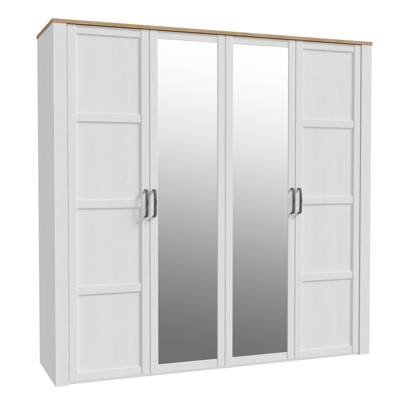 Bohol 2 Door 2 Mirrored Door Wardrobe in Riviera Oak/White — front view