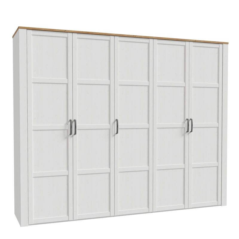 Bohol 5 Door Wardrobe in Riviera Oak/White — front view